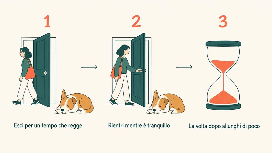 Il metodo in tre passi: esci per un tempo che regge, rientri mentre è tranquillo, la volta dopo allunghi di poco