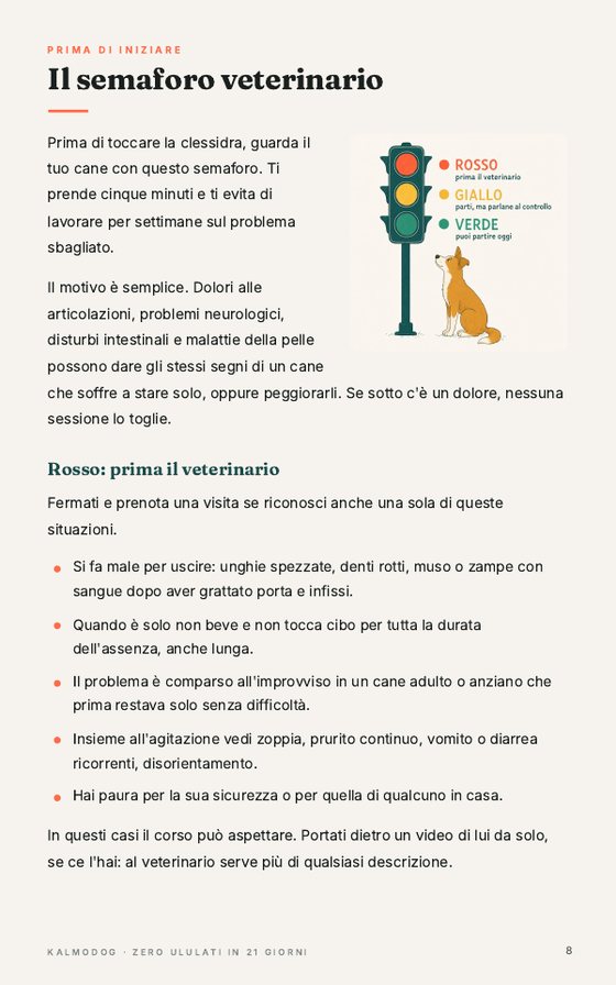 Una pagina del manuale: il semaforo veterinario